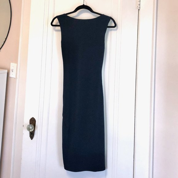 Form Fitting Ruched Navy Sheath Dress - Picture 6 of 10